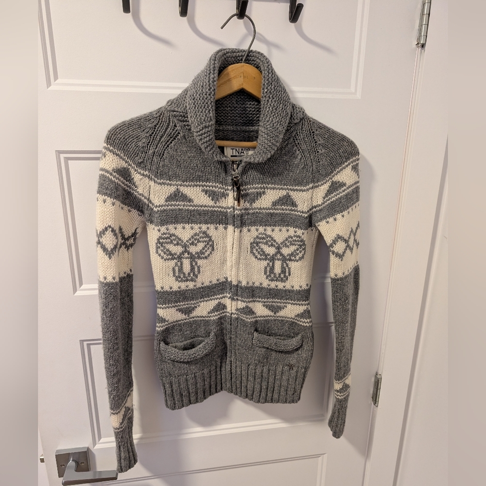 Aritzia/TNA 100% Lambswool Zip-Up Sweater Sz XS